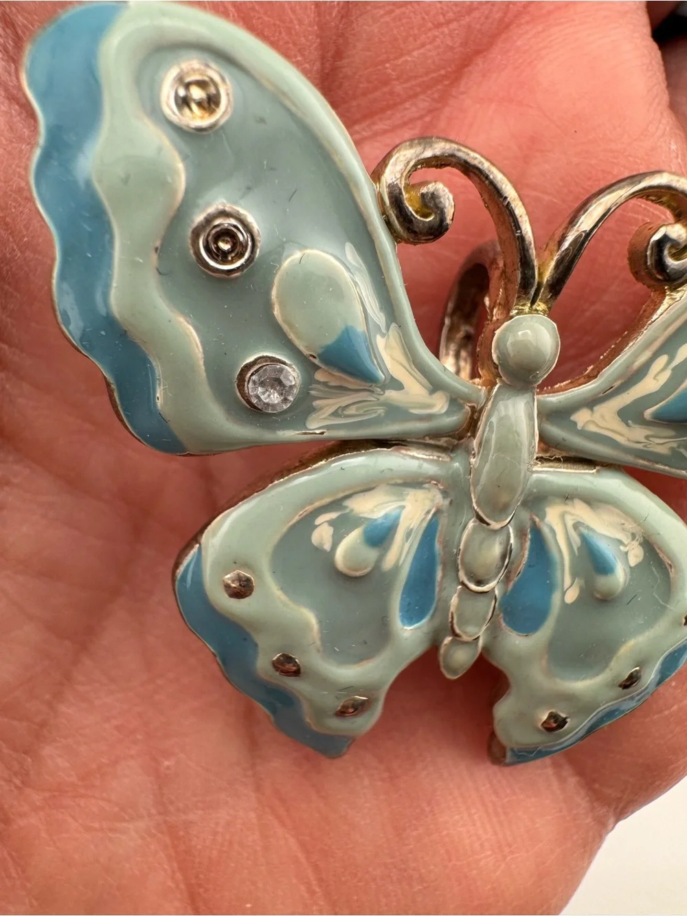 Y2K Blue Butterfly Brooch‎ Cottagecore Fairycore Pin VNTG Pastel Blue Rhinestone
